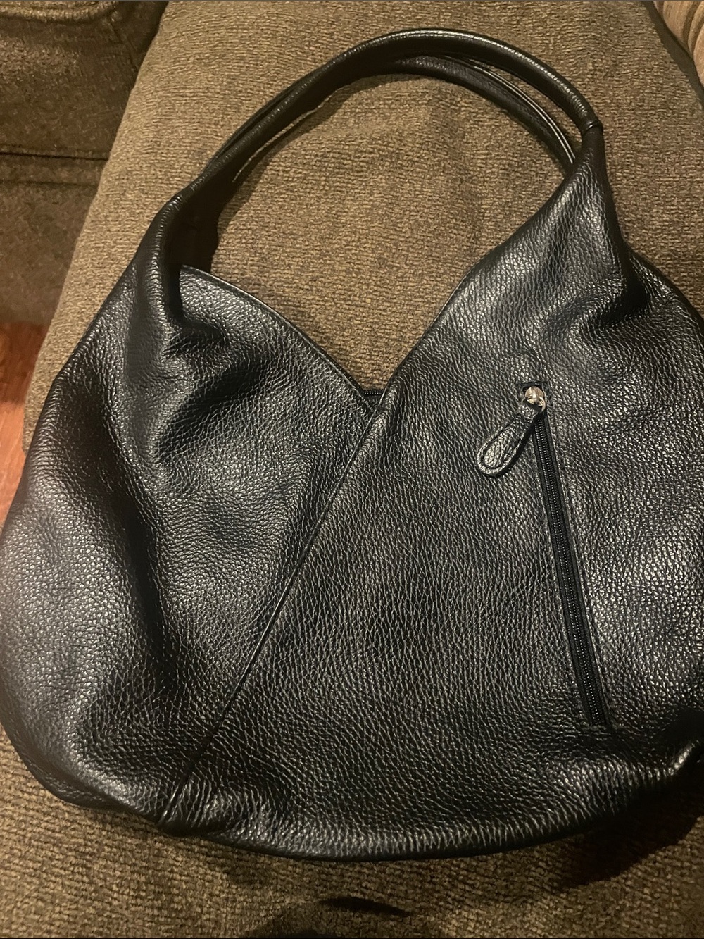 Classic Black Pebbled Hobo Shoulder Bag